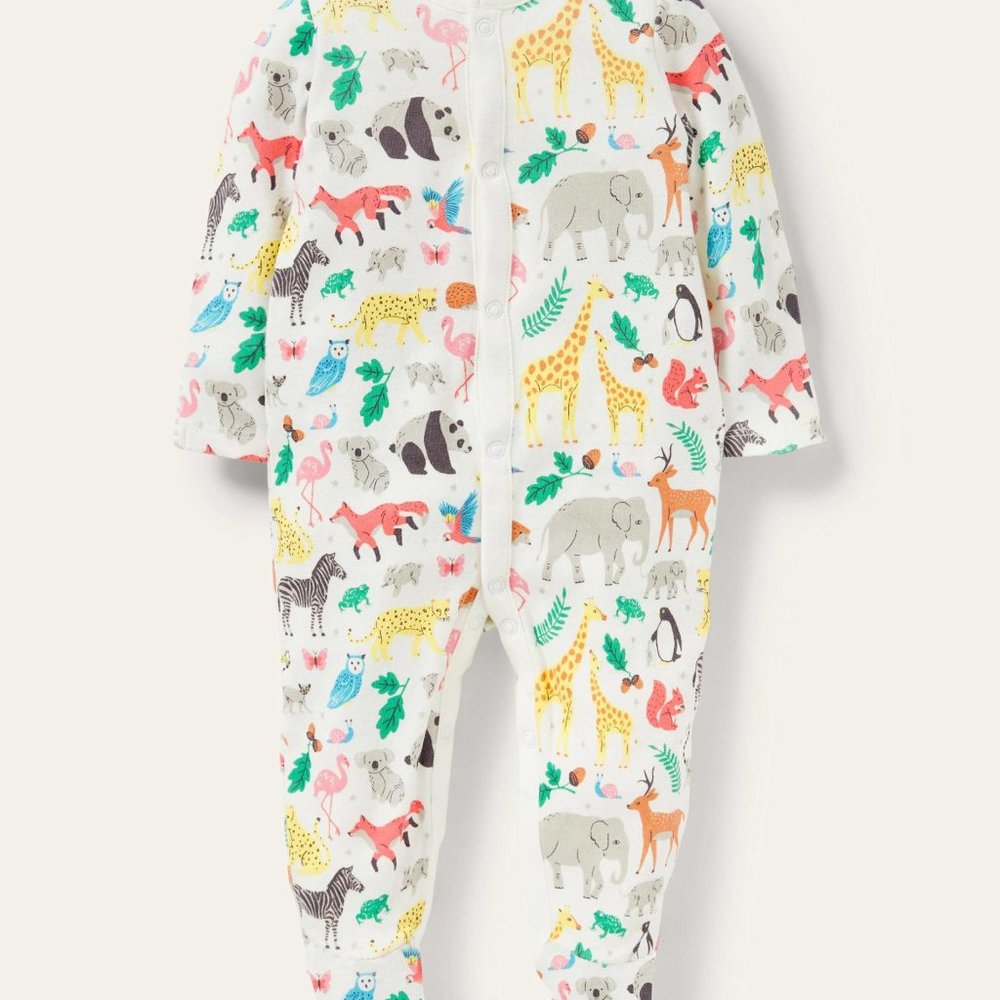 Baby Boden Printed Sleepsuit Ivory Global Animals 0-3